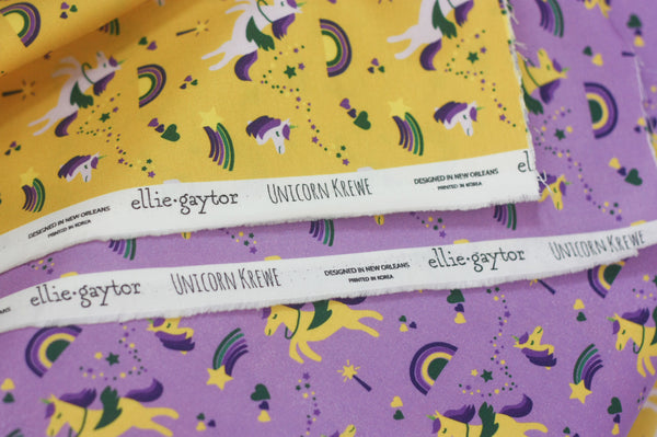 Fabric: Mardi Gras Krewe of Unicorns (Yellow) | 100% Cotton Woven