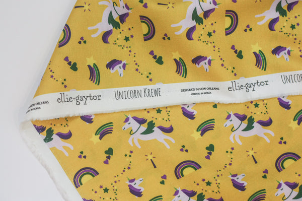 Fabric: Mardi Gras Krewe of Unicorns (Yellow) | 100% Cotton Woven