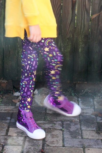Mardi Gras Leggings: Purple Sprinkles